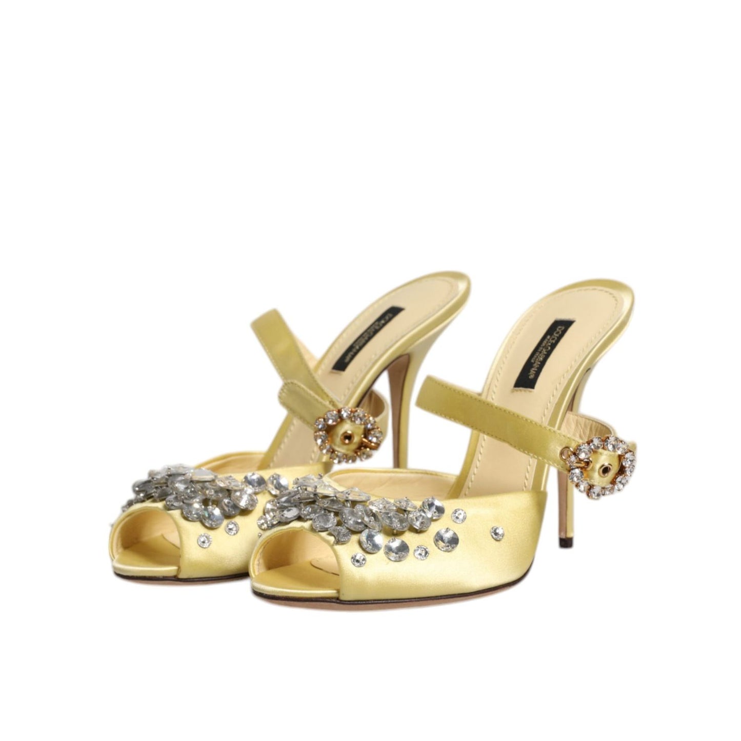Dolce & Gabbana Yellow Crystal Slides KEIRA Sandals Shoes