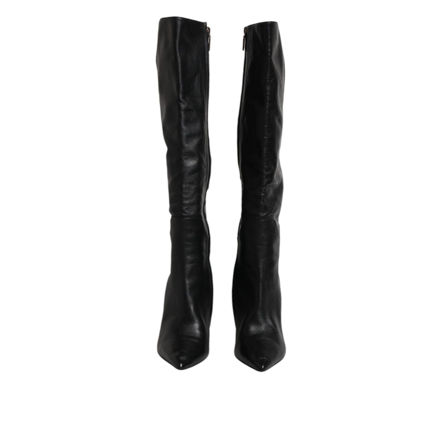 Dolce & Gabbana Black Leather Heels Knee High Boots Shoes