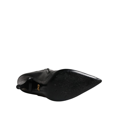 Dolce & Gabbana Black Leather Heels Knee High Boots Shoes