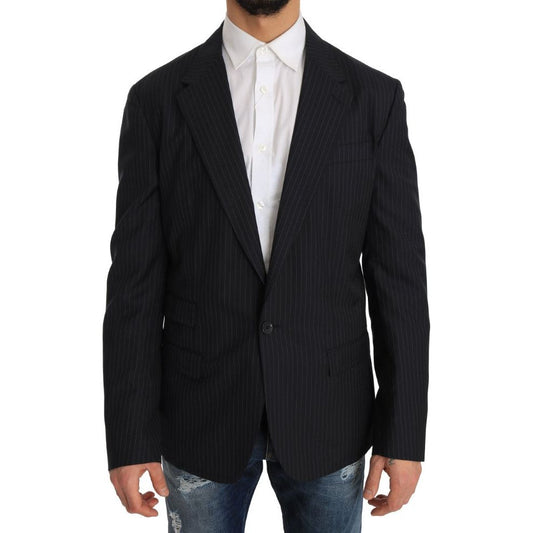 Elegant Slim Fit Striped Wool Silk Blazer