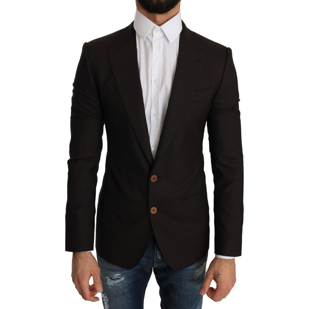 Sleek Slim Brown Virgin Wool Blazer Jacket