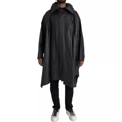 Bottega Veneta Black Leather Hooded Men Trenchcoat Jacket Bottega Veneta