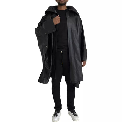 Bottega Veneta Black Leather Hooded Men Trenchcoat Jacket Bottega Veneta