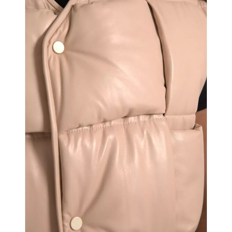Bottega Veneta Beige Quilted Sleeveless Calf Leather Jacket