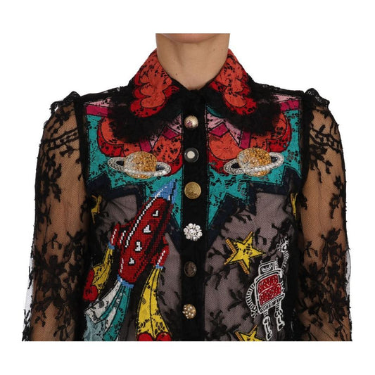 Floral Lace Embroidered Blouse with Crystals