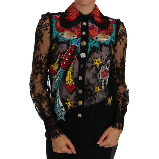 Floral Lace Embroidered Blouse with Crystals Dolce & Gabbana