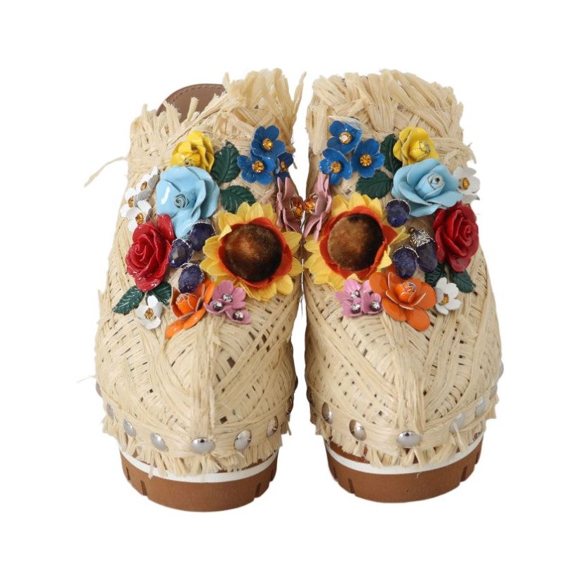 Dolce & Gabbana | Chic Embellished Wooden Slides| McRichard Designer Brands   