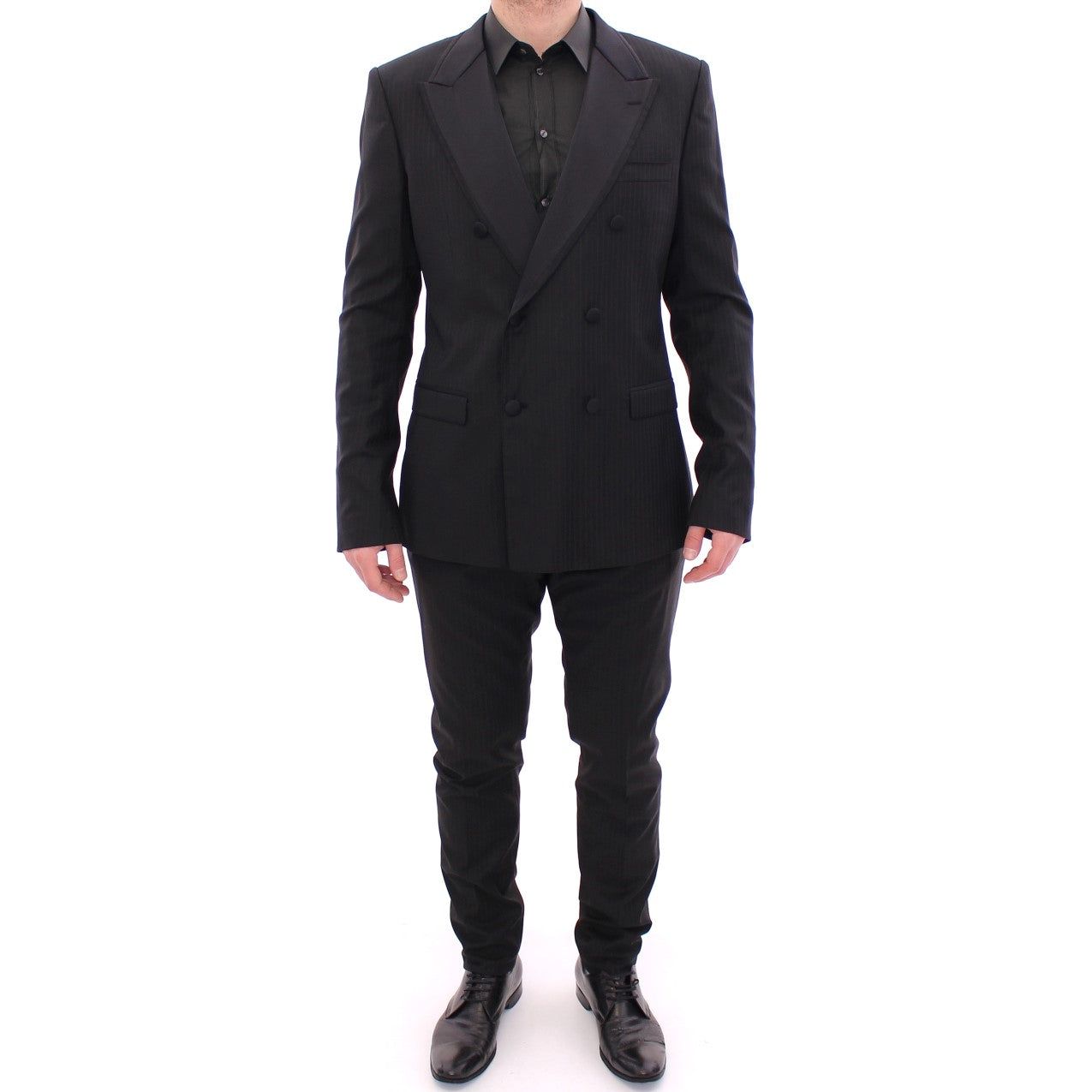 Elegant Black Striped Wool-Silk Blend Suit