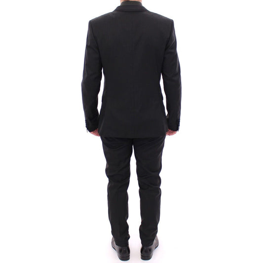 Elegant Black Striped Wool-Silk Blend Suit