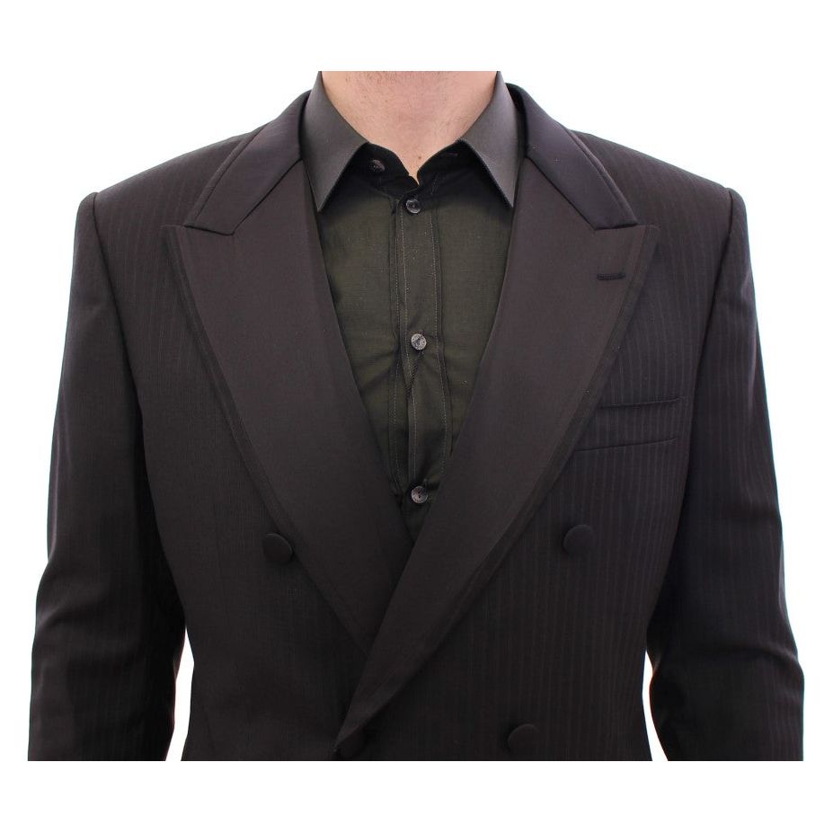 Elegant Black Striped Wool-Silk Blend Suit