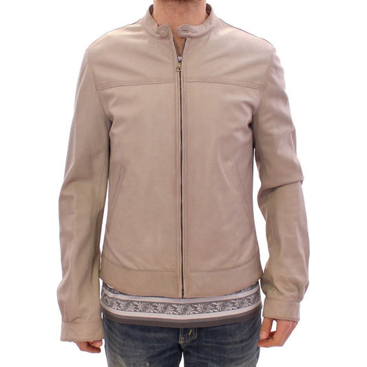 Elegant Beige Leather Lambskin Jacket