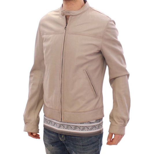 Elegant Beige Leather Lambskin Jacket