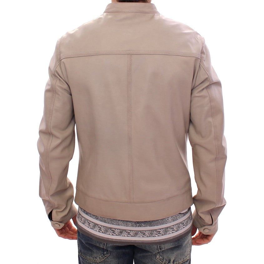 Elegant Beige Leather Lambskin Jacket