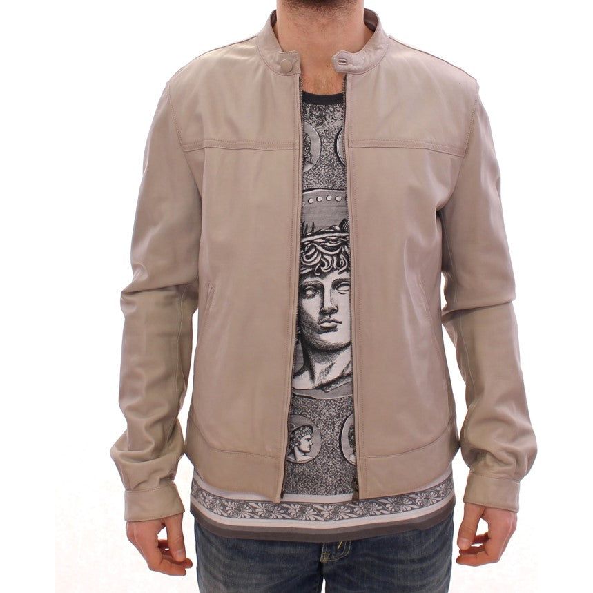 Elegant Beige Leather Lambskin Jacket