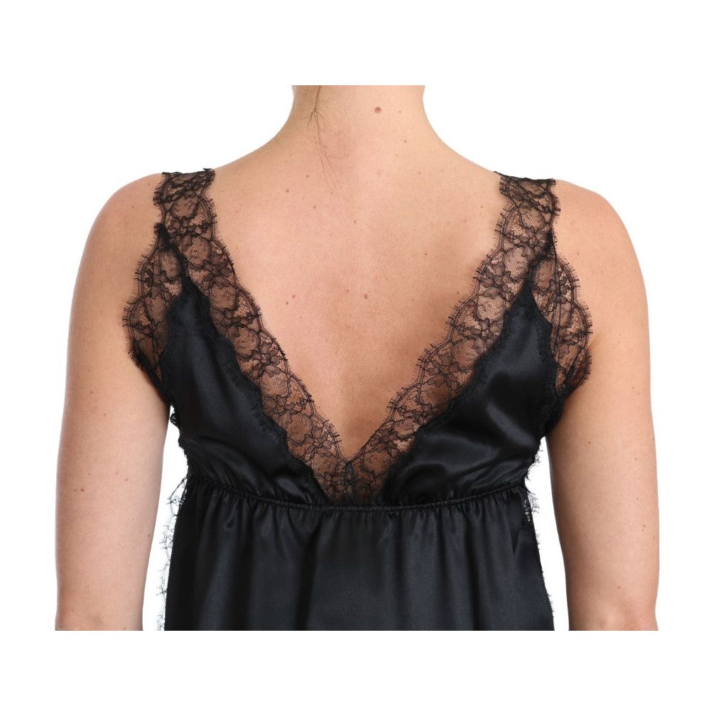 Sultry Silk Blend Lingerie Top in Black