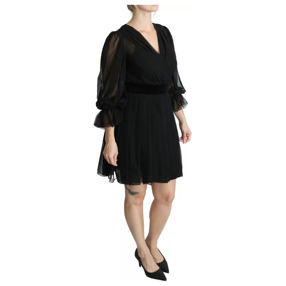 Dolce & Gabbana Black Mesh Pleated Mini Silk Blend Dress black-mesh-pleated-mini-silk-blend-dress