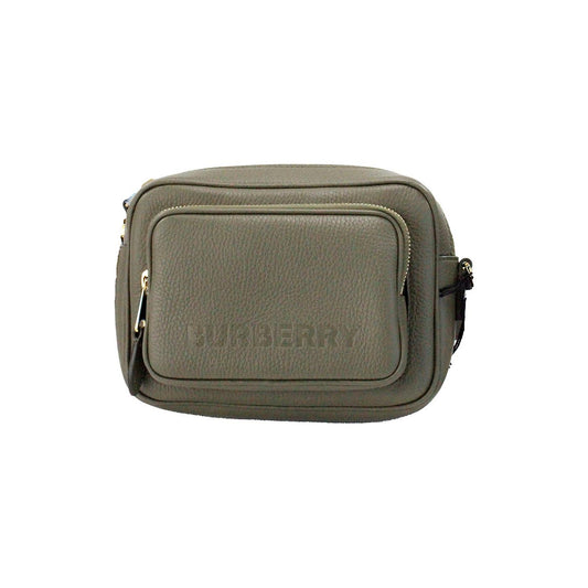 Small Branded Dark Fern Green Grainy Leather Camera Crossbody Bag
