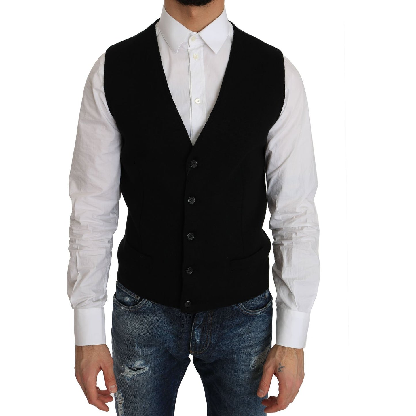 Sleek Black Cotton Formal Vest