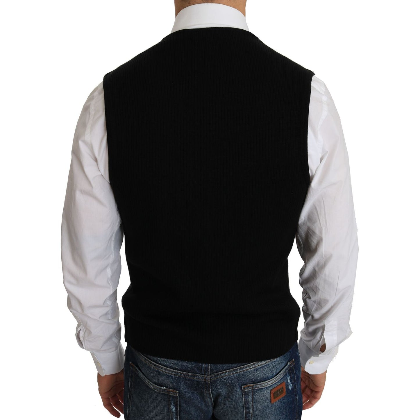 Sleek Black Cotton Formal Vest