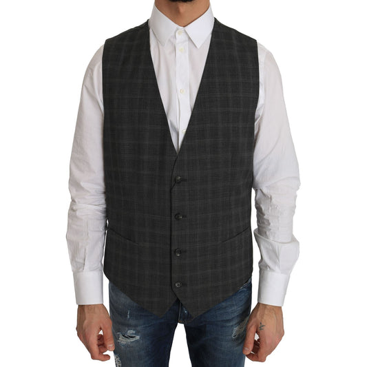 Elegant Checkered Wool Vest for the Urbane Man