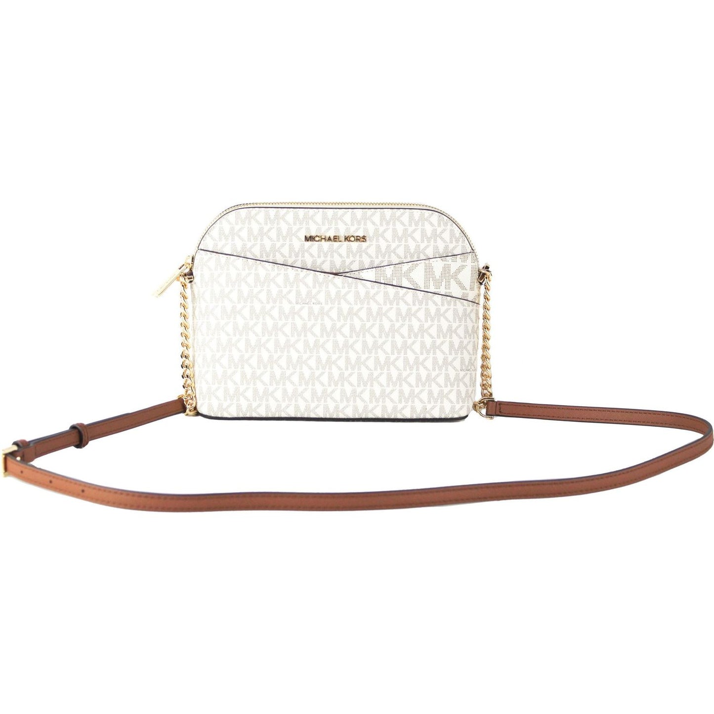 Jet Set Travel Medium Leather X Cross Dome Crossbody Handbag (Vanilla Signature/Gold)