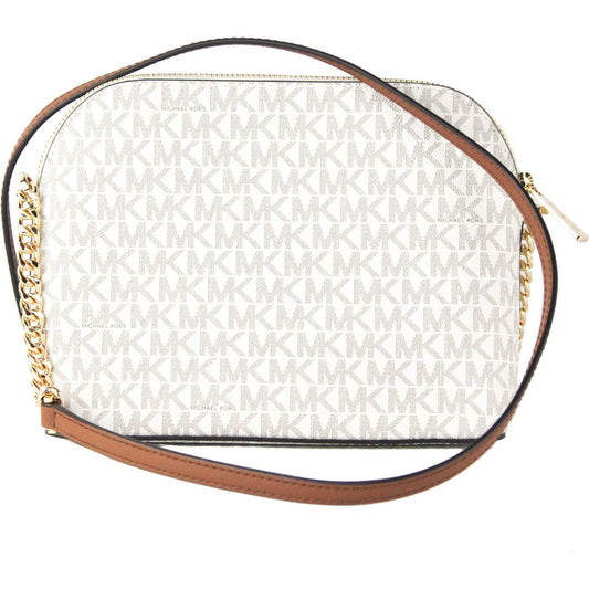 Jet Set Travel Medium Leather X Cross Dome Crossbody Handbag (Vanilla Signature/Gold)