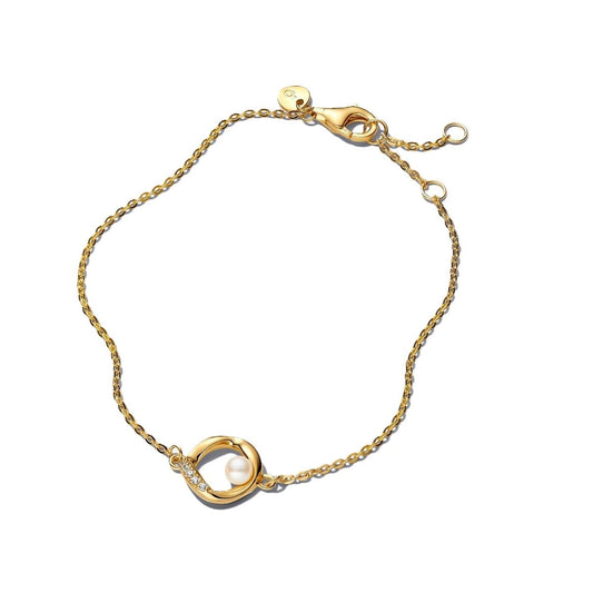 PANDORA JEWELRY Mod. ORGANICALLY SHAPED PAVÉ CIRCLE & TREATED FRESHWATER CULTURED PEARL BRACELET