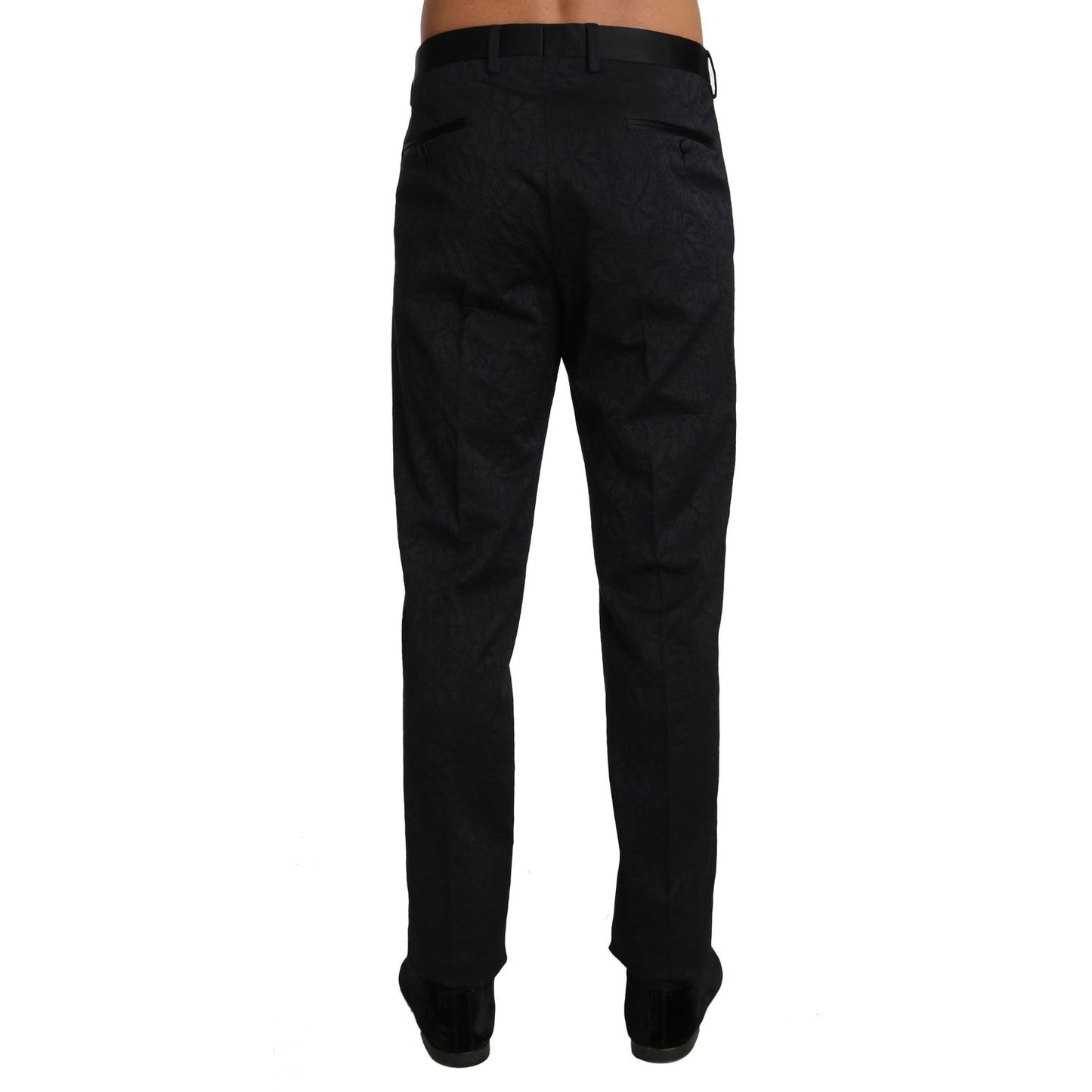 Dolce & Gabbana Black Cotton Brocade Formal Trousers Pants Jeans & Pants