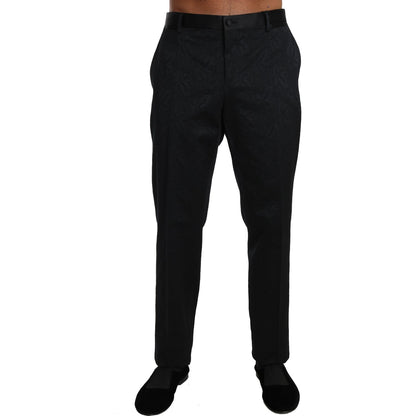 Dolce & Gabbana Black Cotton Brocade Formal Trousers Pants Jeans & Pants