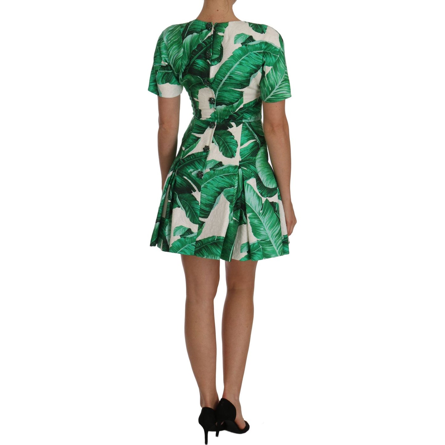 Dolce & Gabbana Elegant Green Banana Leaf Print A-Line Dress elegant-green-banana-leaf-print-a-line-dress