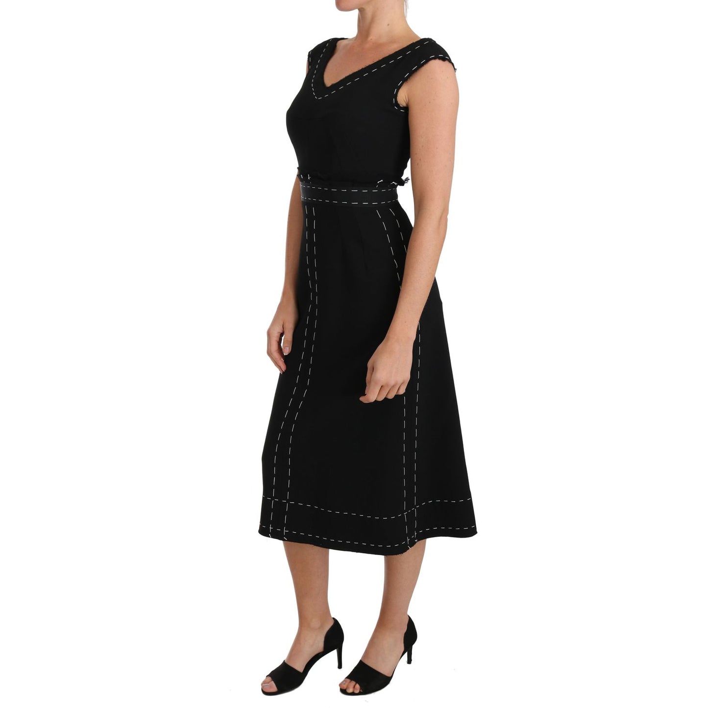 Elegant Black Sheath Wool Dress