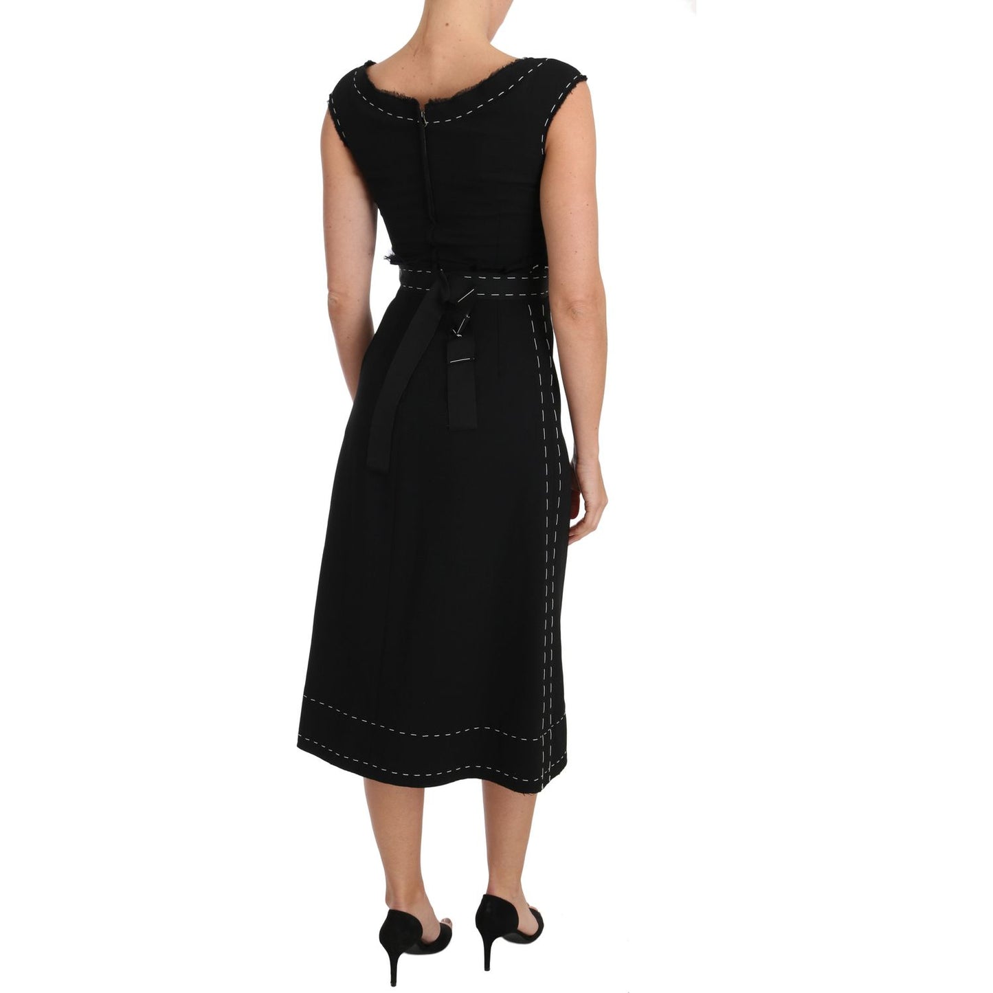 Elegant Black Sheath Wool Dress