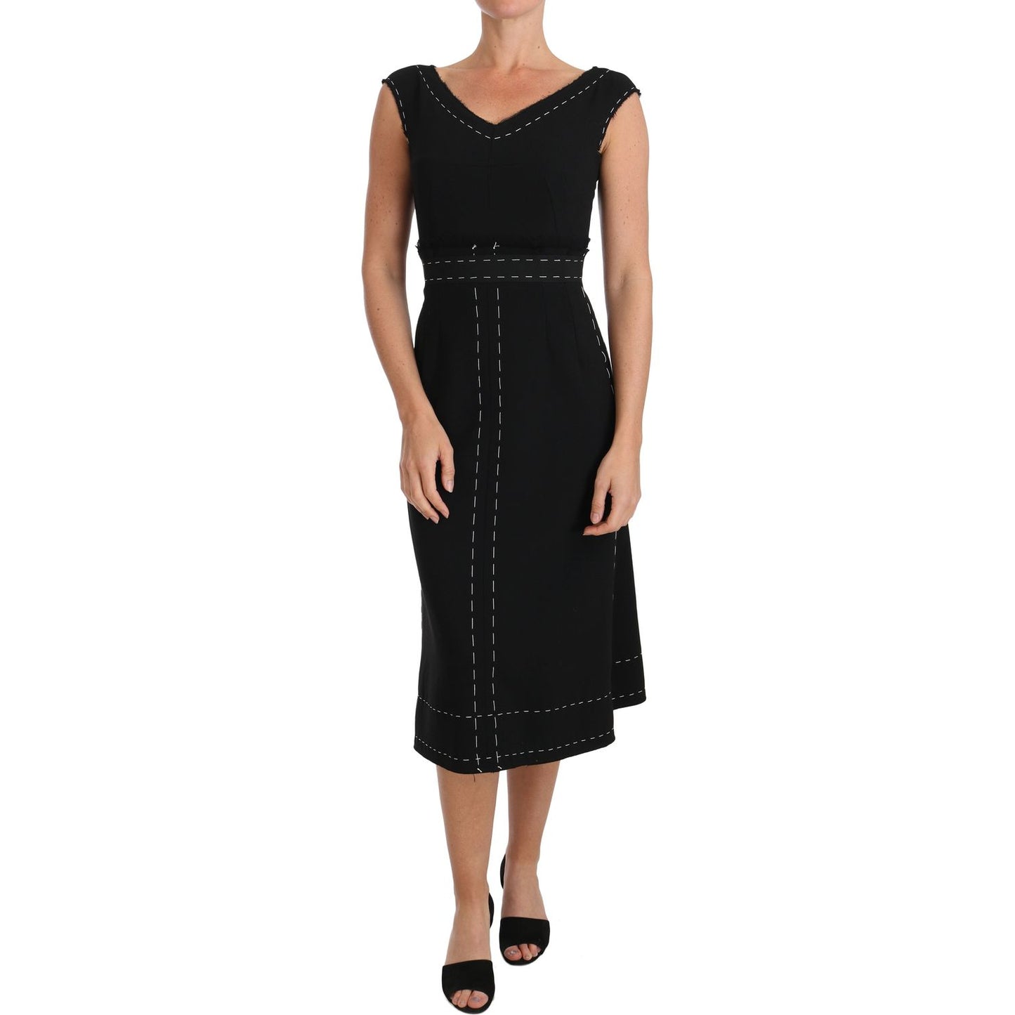 Elegant Black Sheath Wool Dress