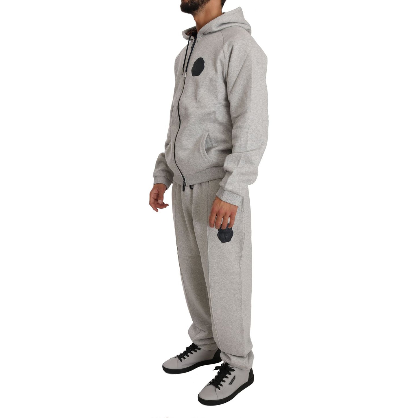 Elegant Gray Cotton Sweatsuit Ensemble