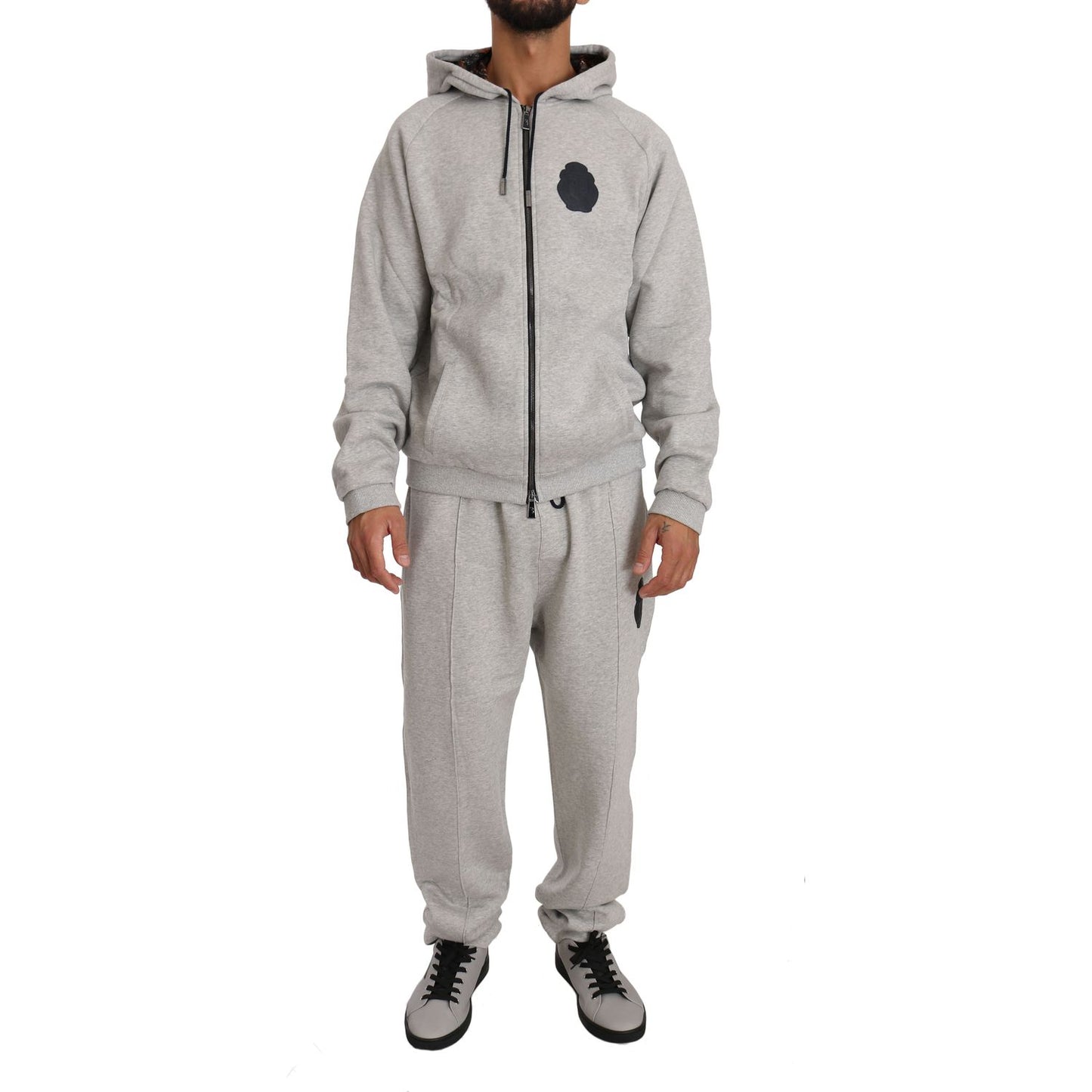 Elegant Gray Cotton Sweatsuit Ensemble