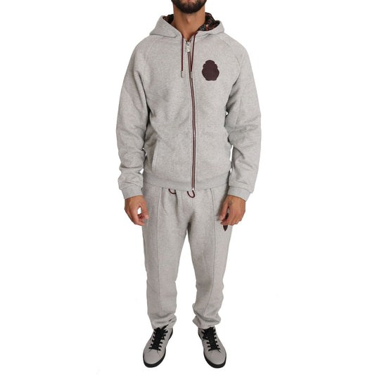 Billionaire Italian Couture Elegant Gray Hooded Sweatsuit Ensemble Billionaire Italian Couture