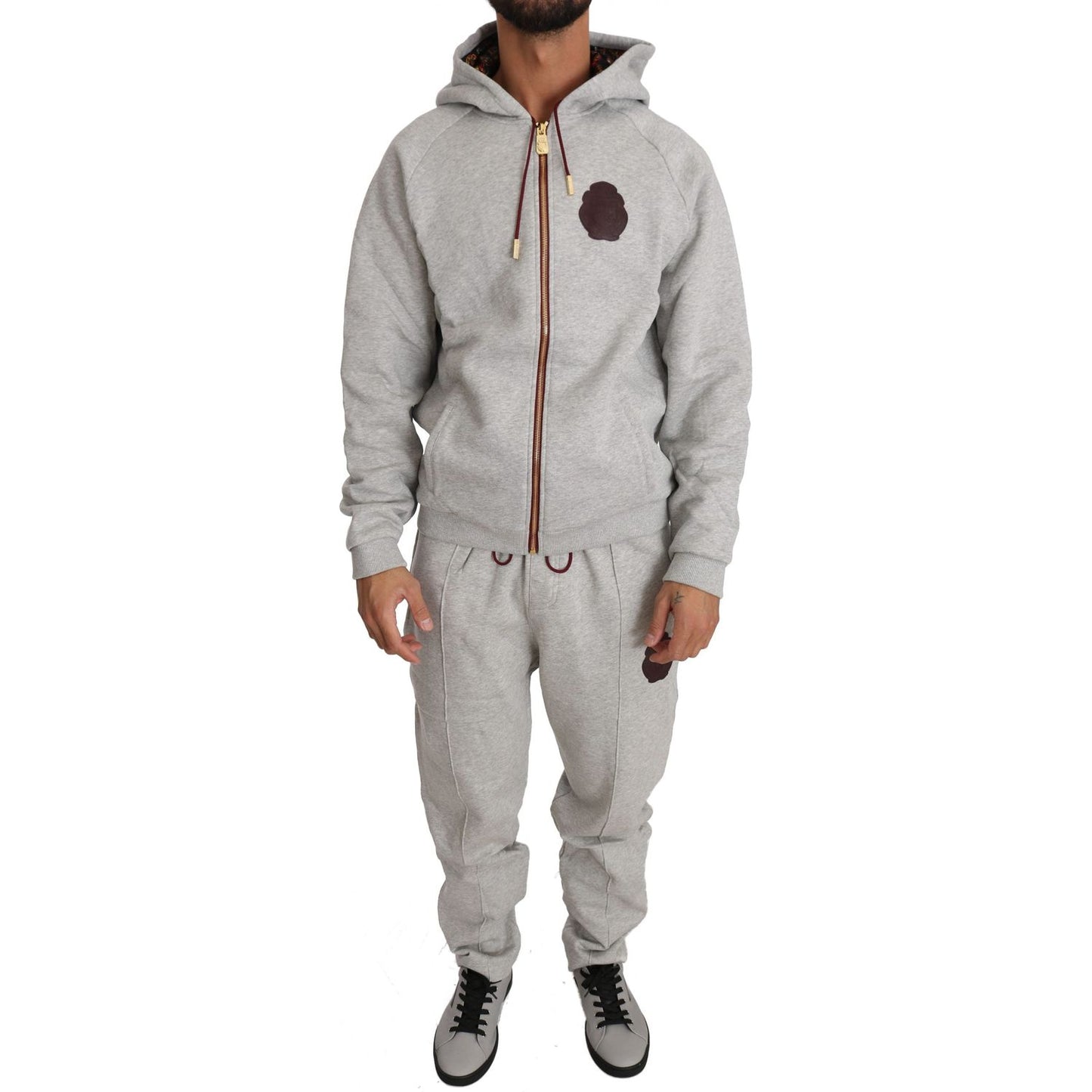 Elegant Gray Cotton Sweatsuit Ensemble