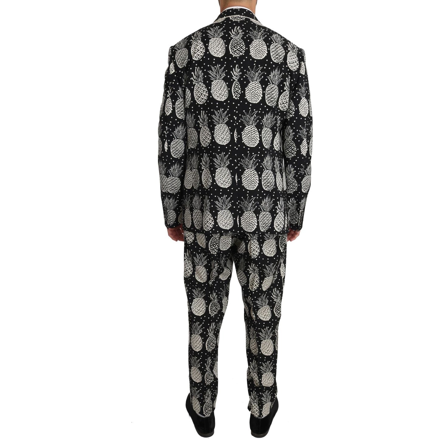 Chic Black Pineapple Print Wool Suit