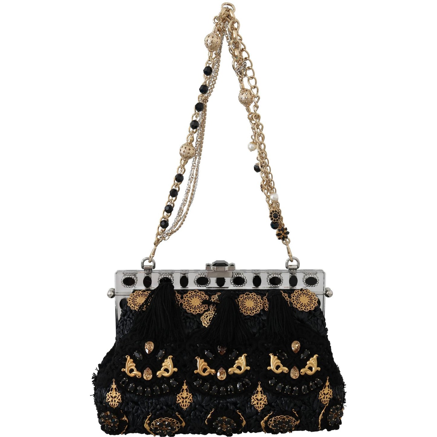 Black Tassel Gold Baroque Crystal Evening Clutch