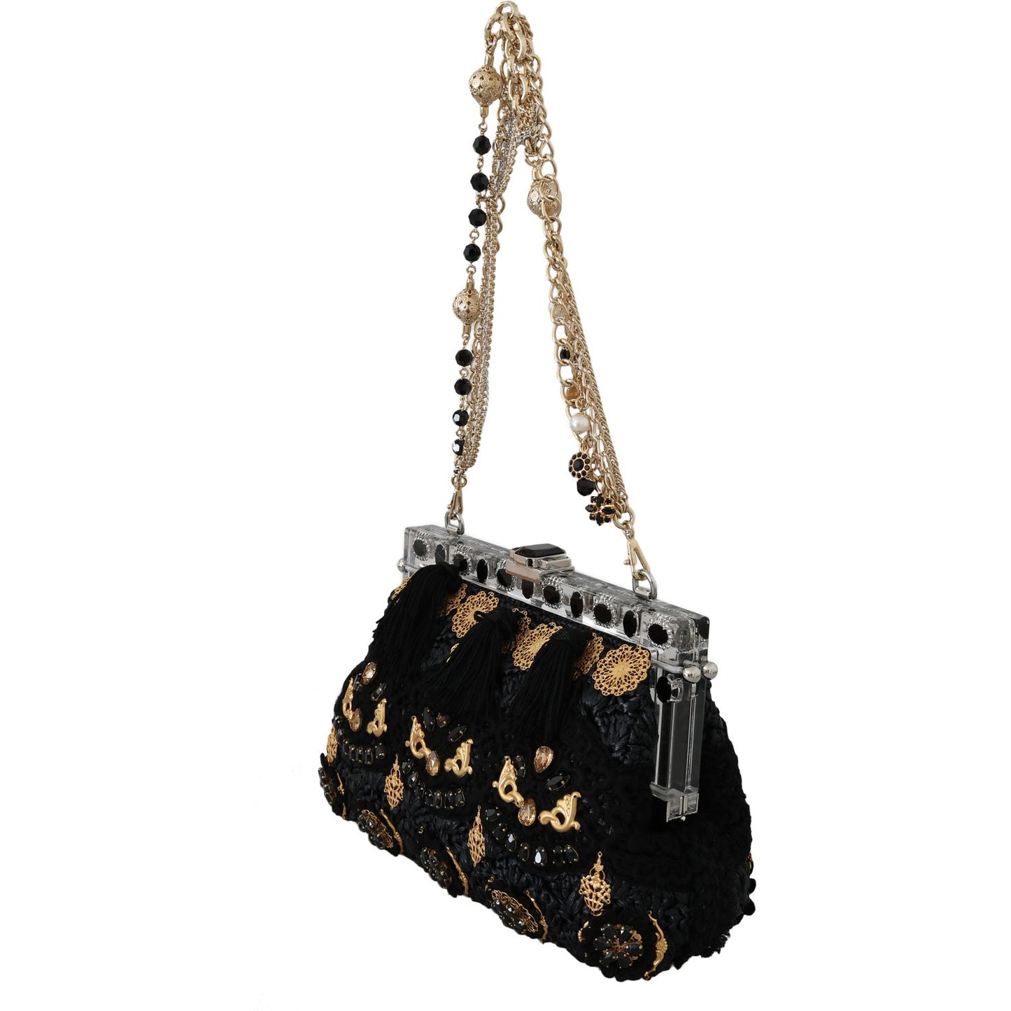 Black Tassel Gold Baroque Crystal Evening Clutch