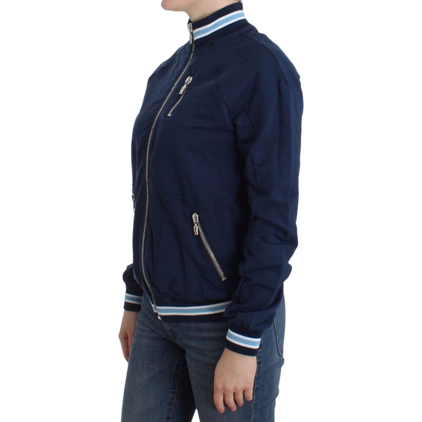 John Galliano Chic Blue Zip Cardigan with Logo Detail blue-zip-cotton-cardigan