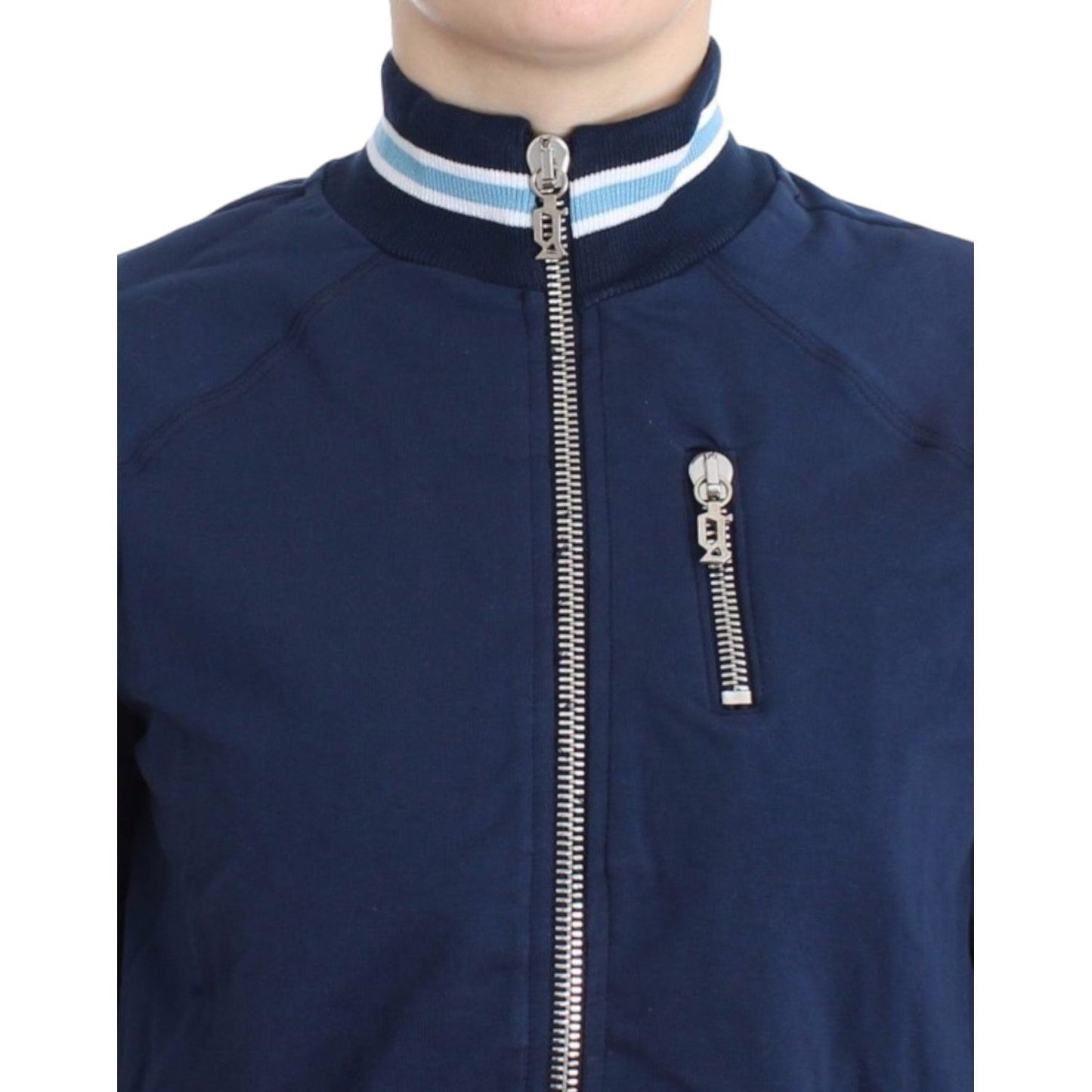 John Galliano Chic Blue Zip Cardigan with Logo Detail blue-zip-cotton-cardigan