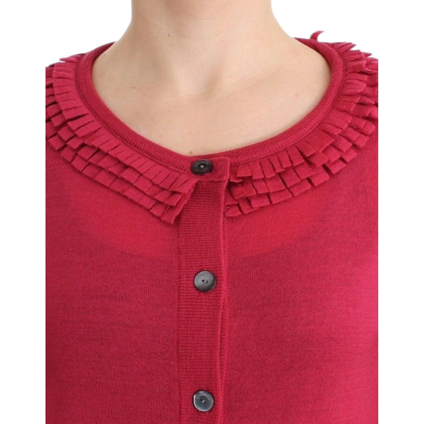John Galliano | Ruffle Detail Wool Cardigan in Pink| McRichard Designer Brands   
