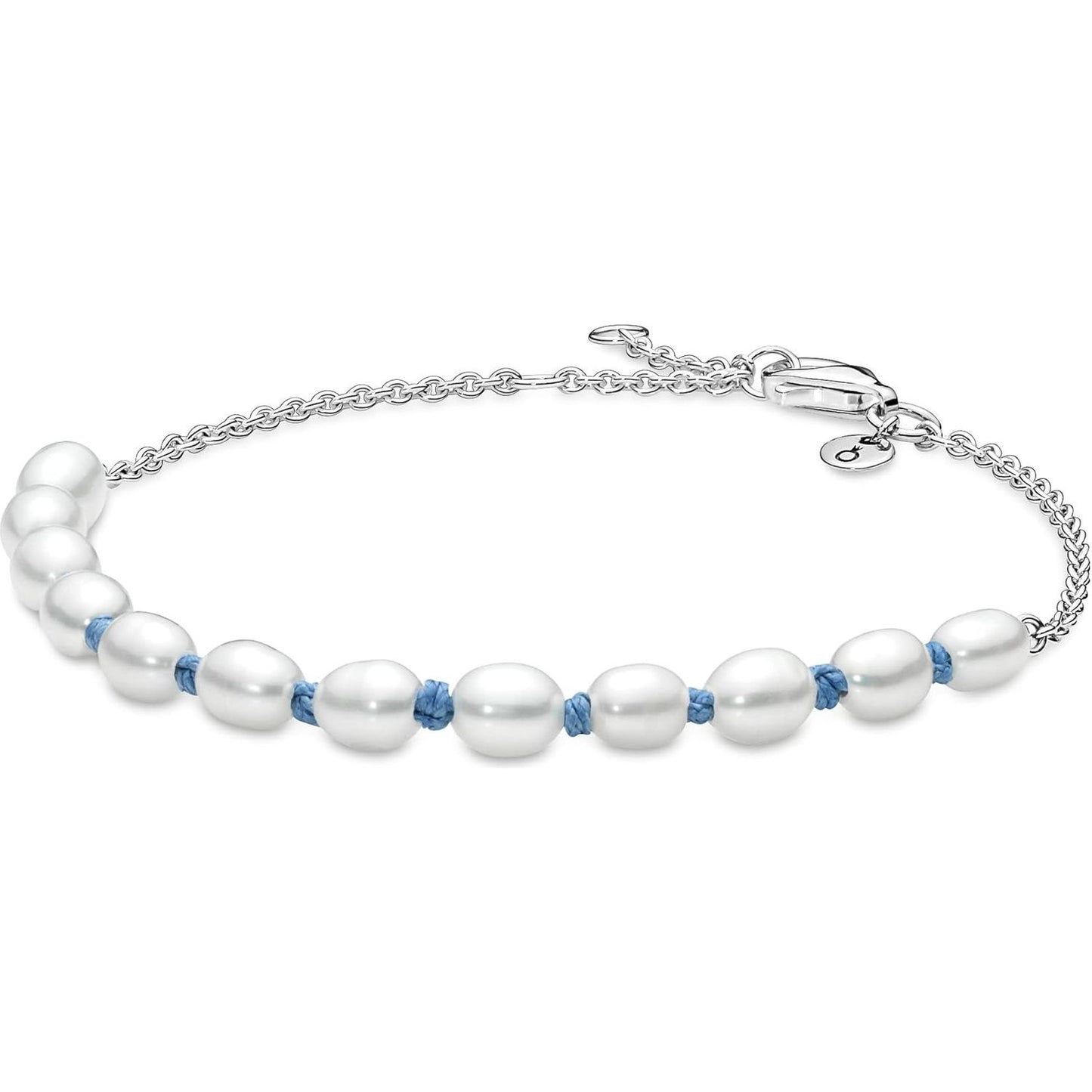 PANDORA JEWELS Mod. TREATED FRESHWATER CULTURED PEARL BLUE CORD - Size 18 Bracelet