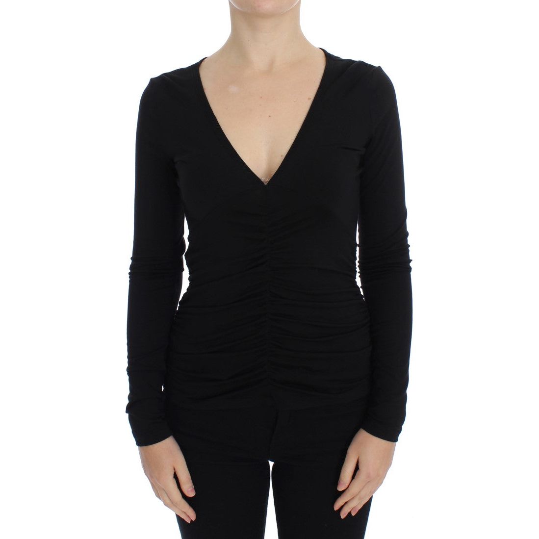 Elegant V-Neck Black Viscose Blend Sweater