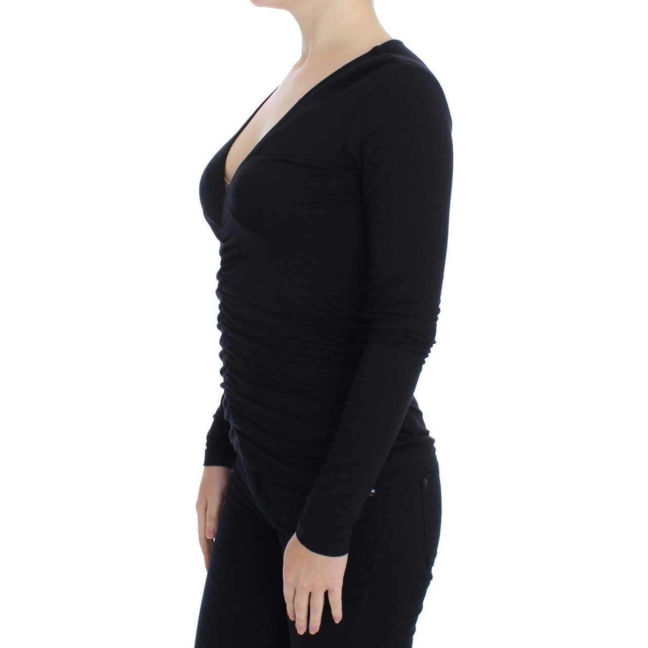 Elegant V-Neck Black Viscose Blend Sweater