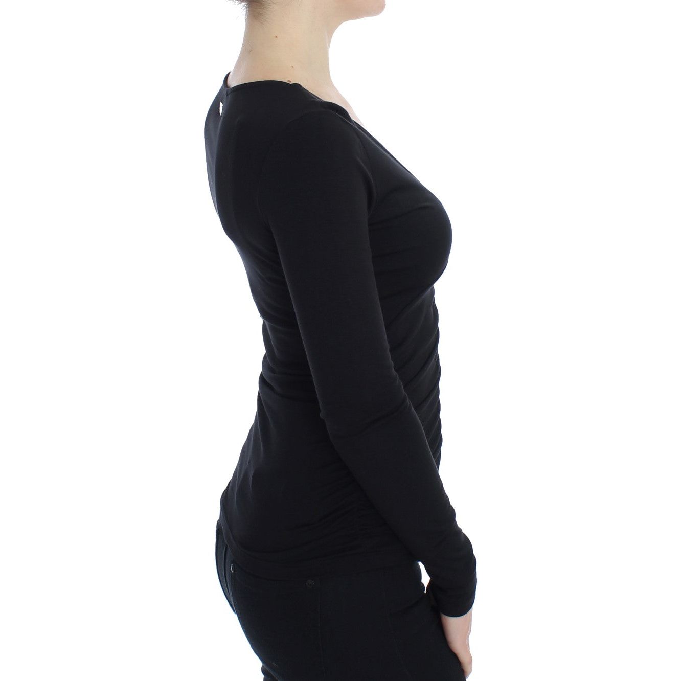 Elegant V-Neck Black Viscose Blend Sweater