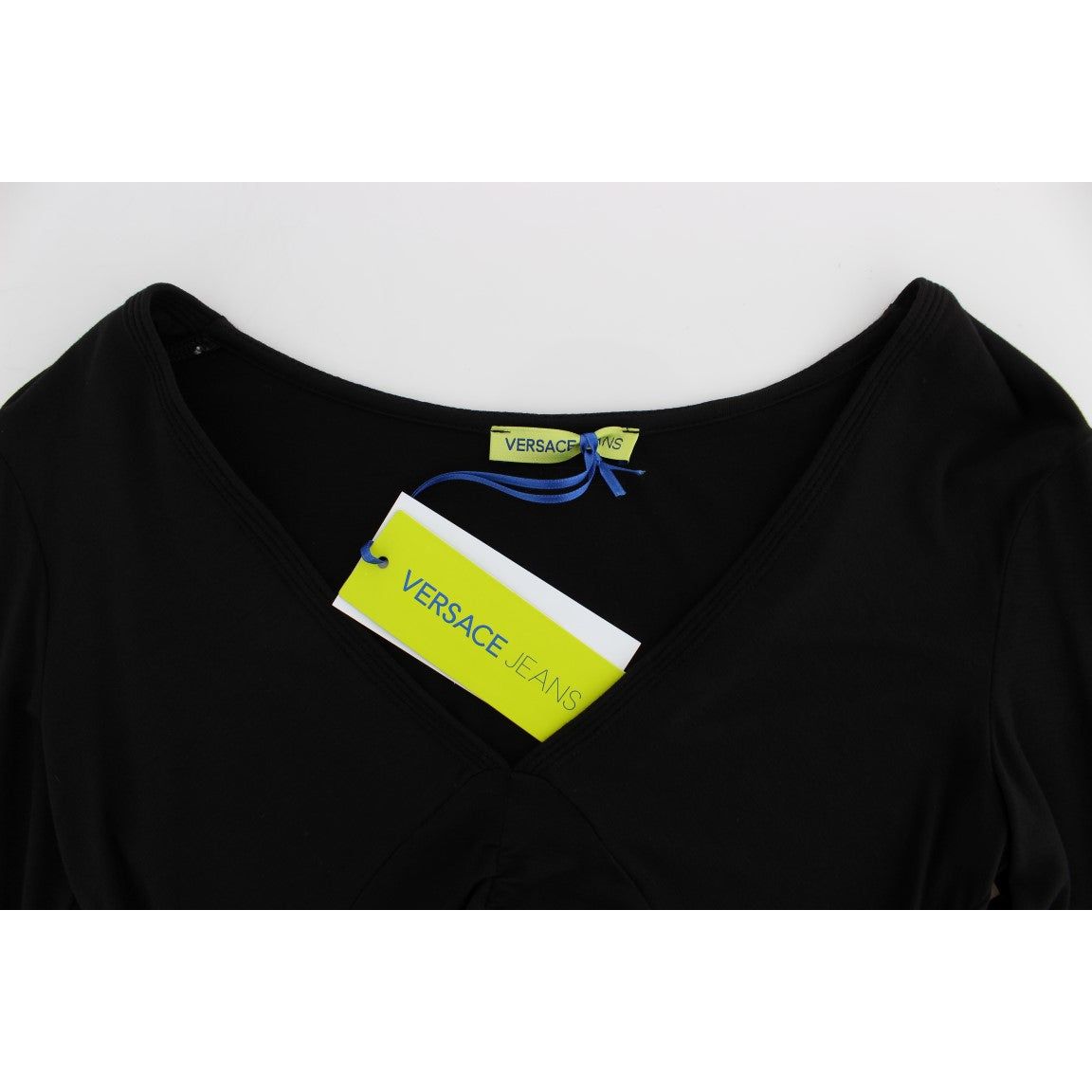 Elegant V-Neck Black Viscose Blend Sweater