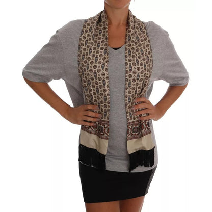 Dolce & Gabbana Gray Cotton Owl Silk Scarf Top T-shirt Dolce & Gabbana