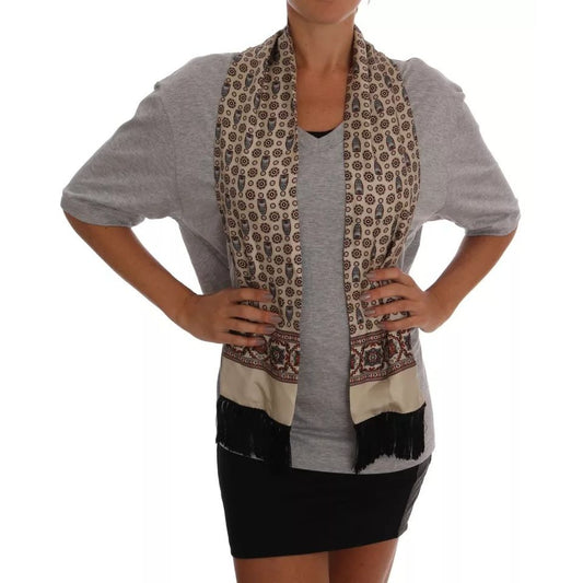 Dolce & Gabbana Gray Cotton Owl Silk Scarf Top T-shirt